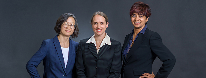 Suwon Kim, PhD (left), Karen Taraszka Hastings, MD, PhD (center) and Aparna Sertil, PhD (right)