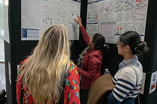Attendees Discussing Research Poster during the Poster Session