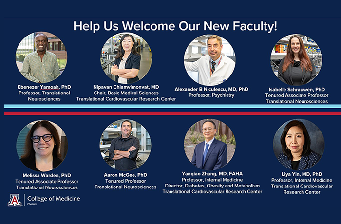 A graphic for the eight new faculty members