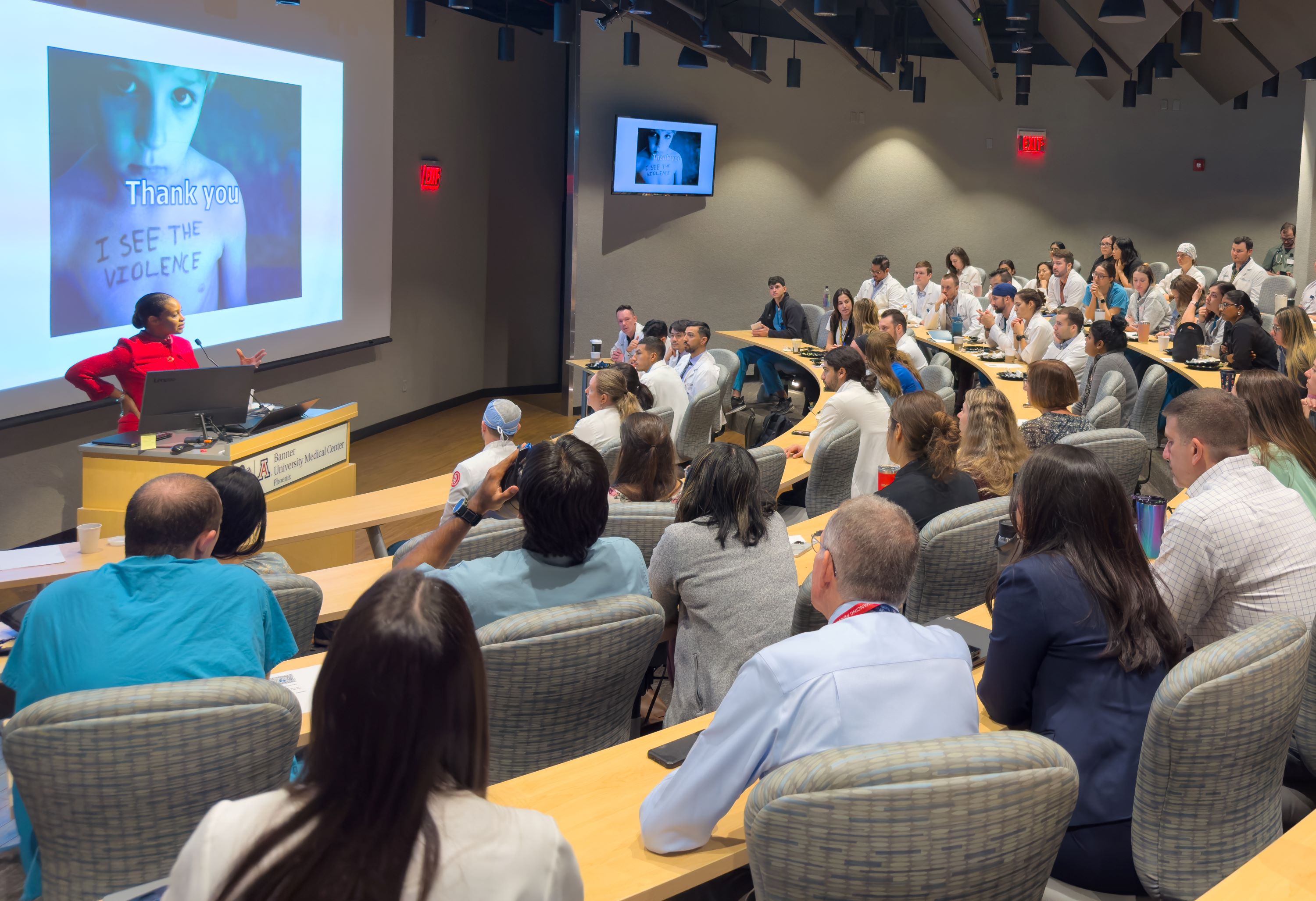 Conference room with people