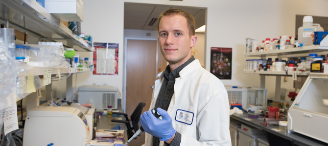 Jameson Gardner, PhD Candidate, in the Lab