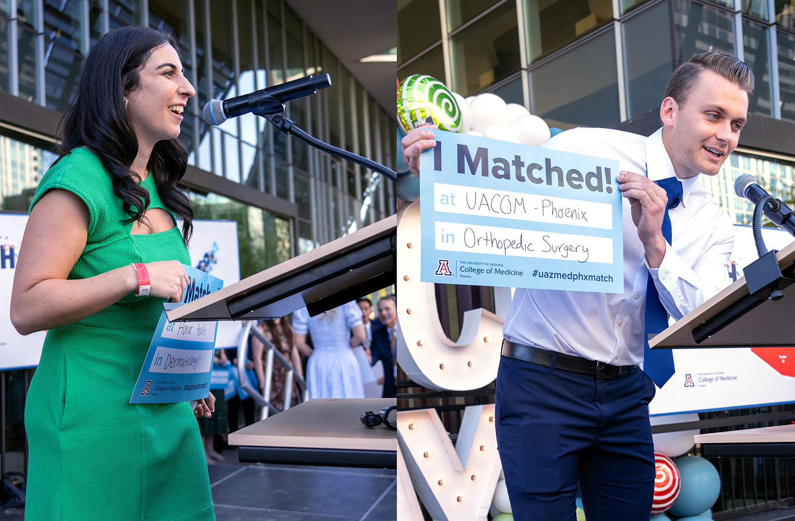 Drs. Adina Green and Mike Stickels at their respective Match Days.