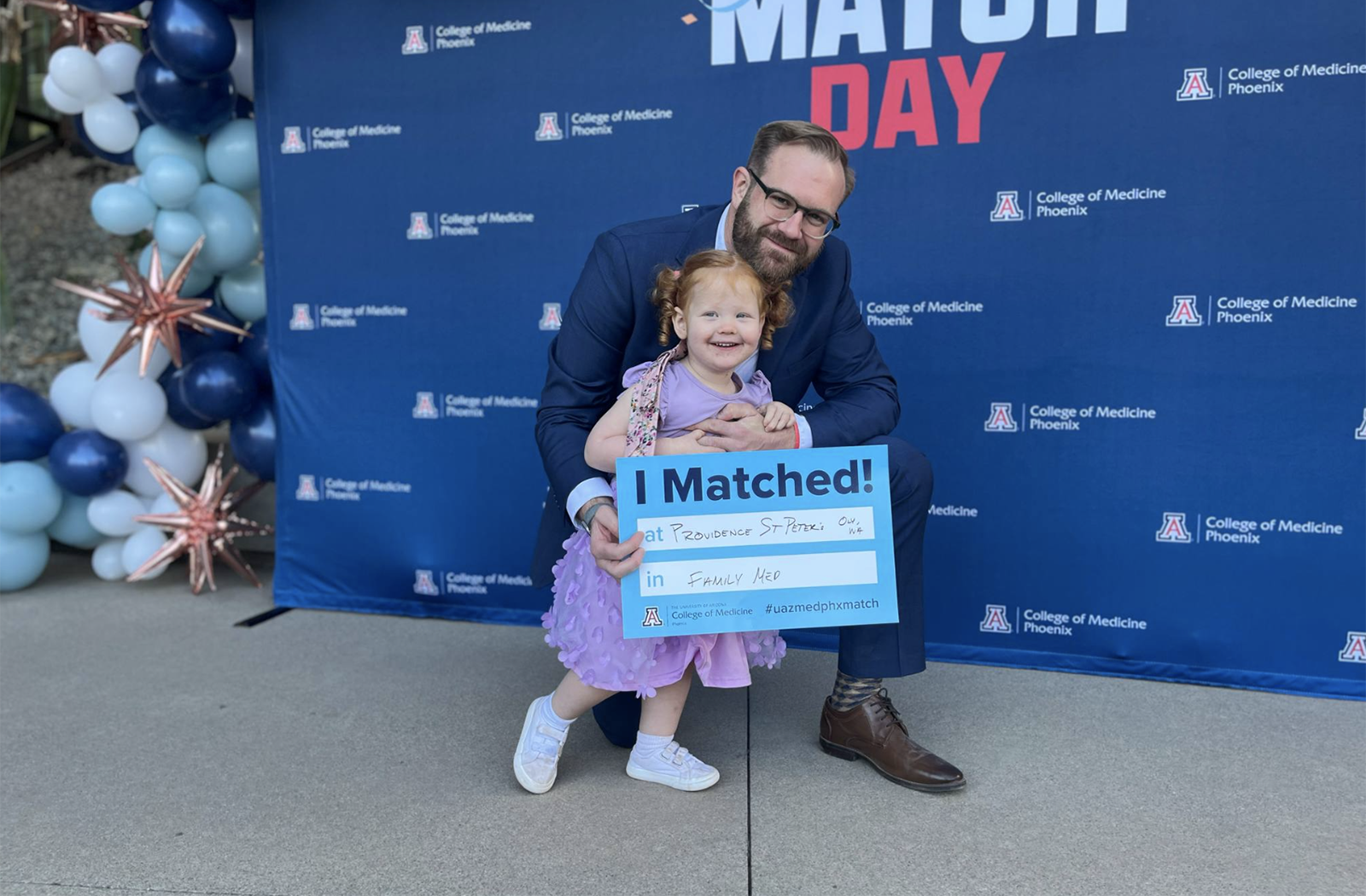 Dexter Guddlebrook at the Class of 2025 Match Day celebrating with his daughter Ella. Dexter Guddlebrook at the Class of 2025 Match Day celebrating with his daughter Ella.