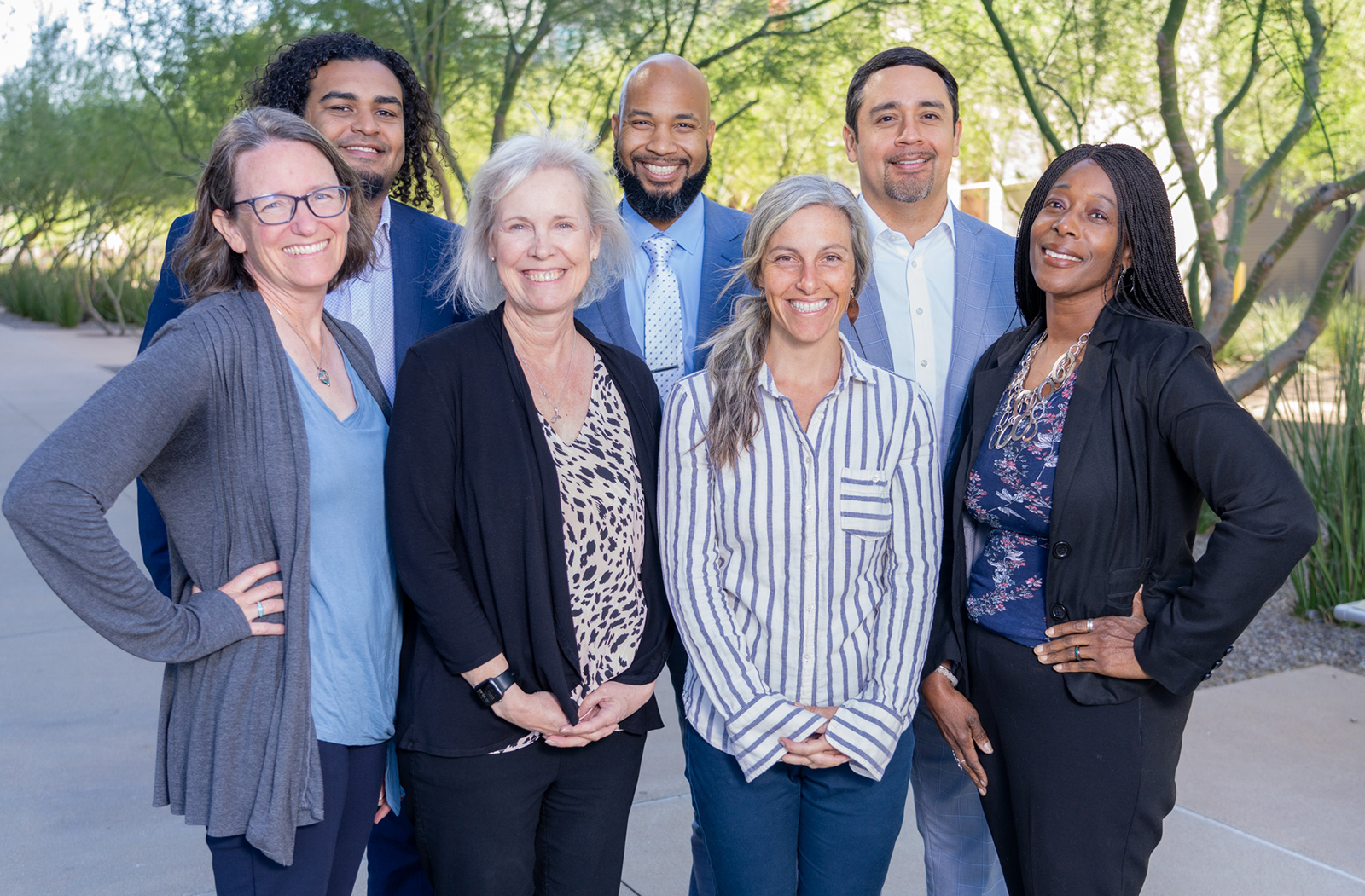 Members of the college's Office of Equity, Diversity and Inclusion team (from left to right): Taben Hale, PhD, Harrison Williams, Julie Parrish, Nafis Shamsid-Deen, MD, Camellia Bellis, Francisco Lucio, JD, and  Sonji Muhammad Perry