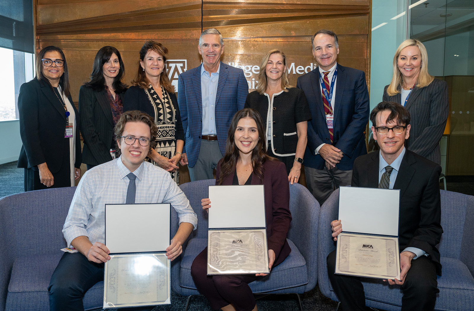 Representatives of the MICA Medical Foundation Board of Trustees and college leadership presented the scholarships to Trenton House, Lauren Ondrejka and Daniel Reyes during a breakfast.