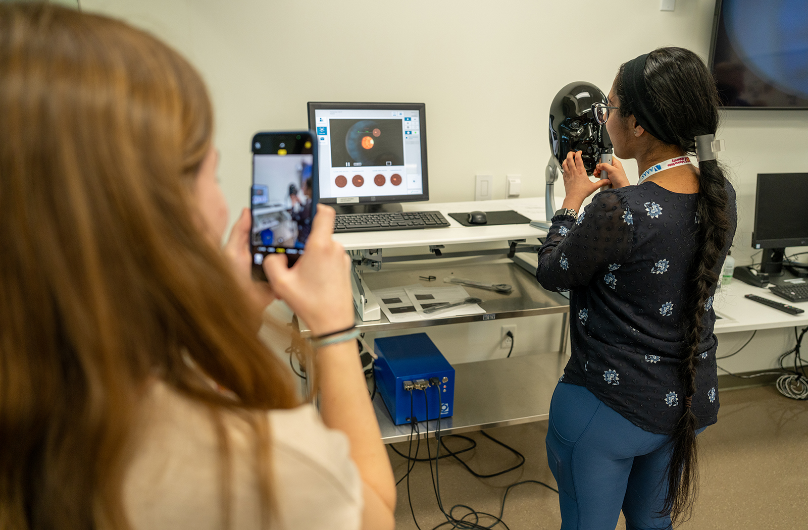 As part of their visit to campus, the students were able to get hands-on with medical training tools in the Center for Simulation and Innovation.