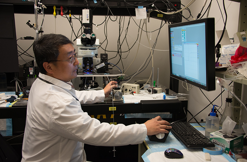 Dr. Qiu Working in His Lab