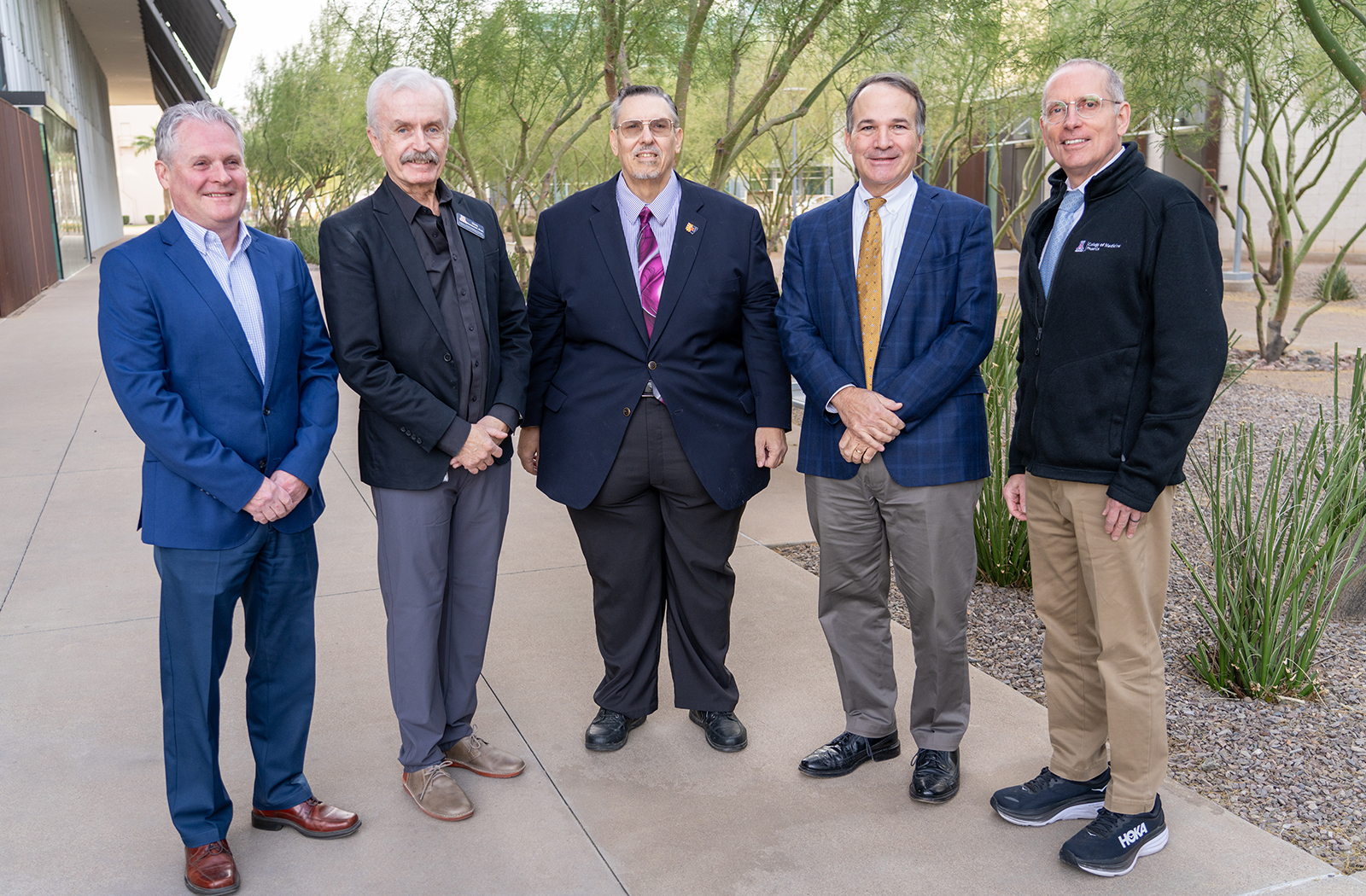 Victor Waddell, PhD, executive director of the Arizona Biomedical Research Centre, Chris Glembotski, PhD, John S. Garcia, MBA, CPM, program director at the Arizona Biomedical Research Centre, Dean Fred Wondisford, MD, MS, MBA, and Michael Fallon, MD