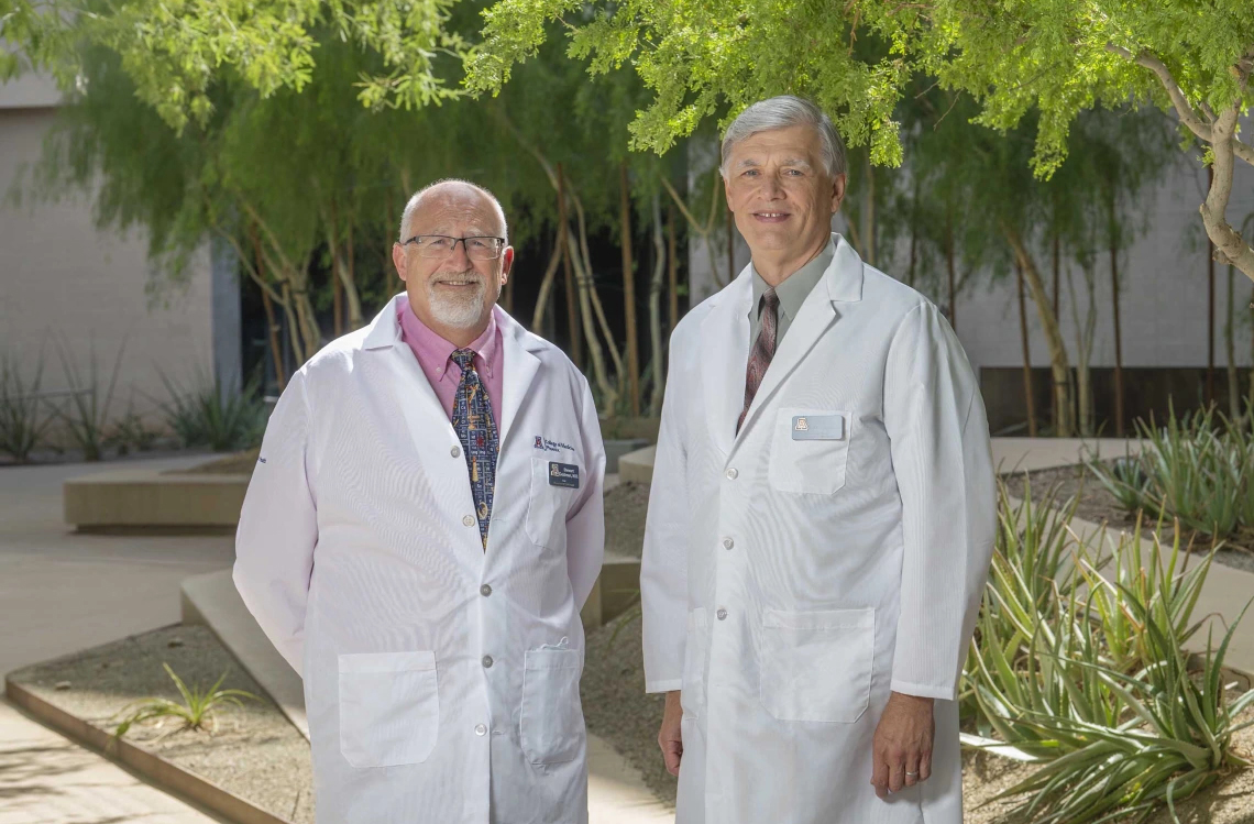 Stewart Goldman, MD, left, and Vlad Kalinichenko, MD, PhD, right, are committed to improving the health and lives of children through their work with the Phoenix Children’s Research Institute, a collaborative effort between the University of Arizona College of Medicine – Phoenix and Phoenix Children’s hospital. (Photos by Noelle Haro-Gomez, U of A Health Sciences Office of Communications)