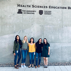 Bhargava with fellow classmates outside the Health Sciences Education Building.