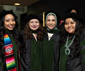Drs. Abigail Solorio, Brittani Miller, Sabrina Dahak and Brittany Begaye at the Class of 2023 Commencement