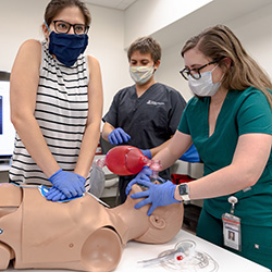 Attendees Learned Proper CPR Training from Members of the College's Center for Simulation and Innovation