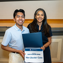 Van Dexter Calo — a recipient of the Family, Community and Preventive Medicine Clerkship Award — with Dr. Gonzales.