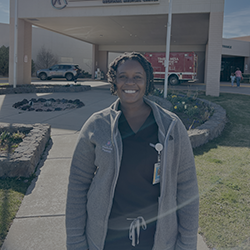Moore outside Summit Hospital in Show Low, AZ, after her first month of Internal Medicine.