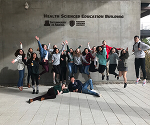 Patel with classmates outside the Health Sciences Education Building