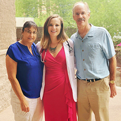 Michelle Peterson with Her Parents at Her White Coat Ceremony