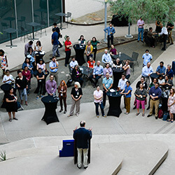 Michael D. Dake, MD, delivers his address in the Biomedical Sciences Partnership Building Grand Canyon