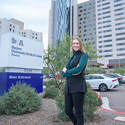 Dr. Saunders outside of Banner – University Medical Center Phoenix