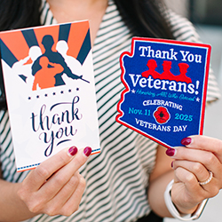 The custom embroidered patches were paired with cards expressing thanks to the veterans.