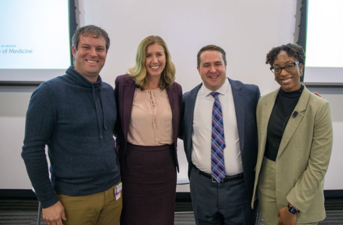 Will Heise, MD, Kathleen Brite, MD, Christian Dameff, MD, graduate from the Class of 2014, and Shannon Alsobrooks, a medical student in the Class of 2025