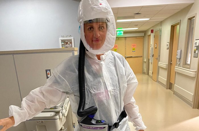 Jennifer O'Head, MD, in Full Protective Gear during a Hospital Shift