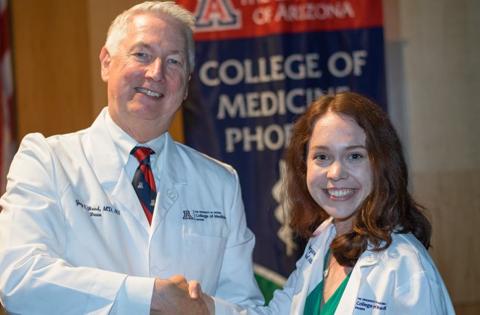 Maryssa Spires with Dean Guy Reed at Her White Coat Ceremony