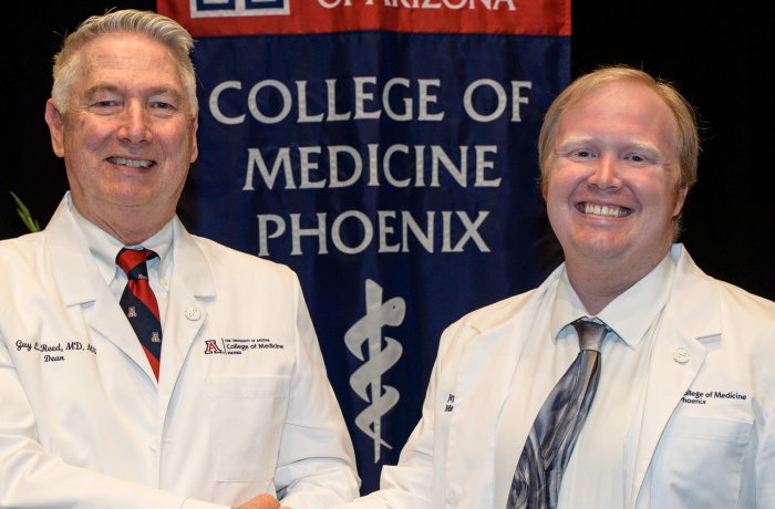 Jeff Wellard with Dean Guy Reed, MD, MS, at the Class of 2023 White Coat Ceremony