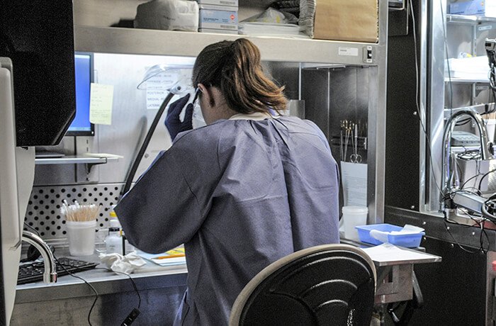 A Woman Works in the Pathology Lab at the VA