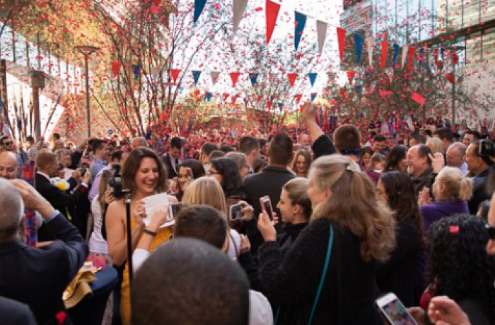 crowd photo in the grand canyon of the phoenix biomedical campus during match day