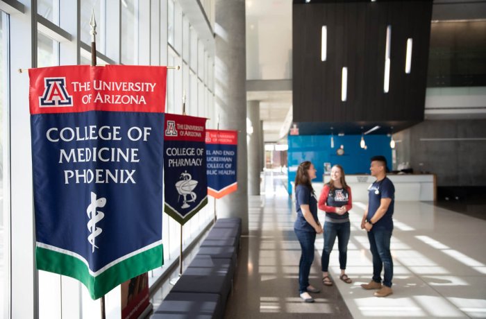 Medical Students Convene in the Lobby of the Health Sciences Education Building