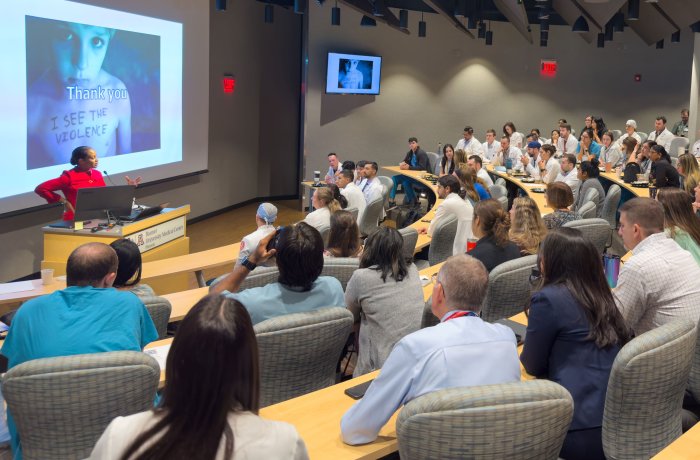 Conference room with people