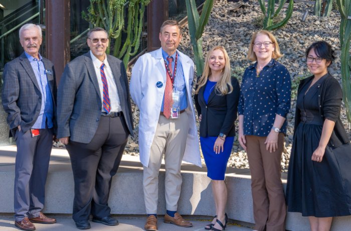 Chris Glembotski, PhD, John S. Garcia, MBA, CPM, program director at the Arizona Biomedical Research Centre, Alexander B. Niculescu, MD, PhD, Melissa Herbst-Kralovetz, PhD, Mary O'Reilly, PhD, vice president of Bioscience Research Programs at the Flinn Foundation, and Joanna Yang Yowler, PhD, program manager of Translational Biosciences and Entrepreneurship at the Flinn Foundation.
