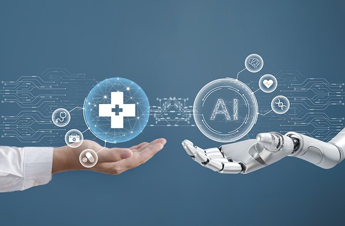 A graphic for AI merging with health care