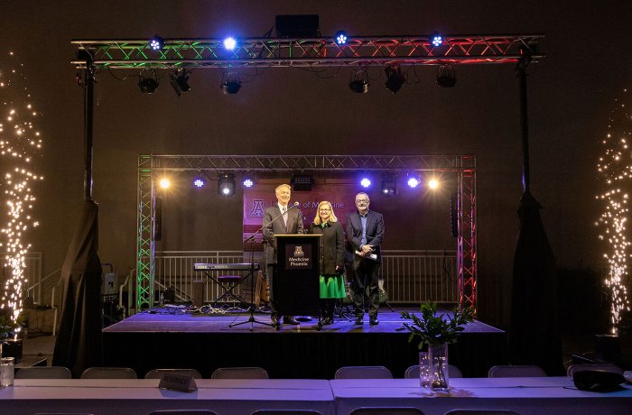 Dean Guy Reed, MD, MS, Phoenix Mayor Kate Gallego and Executive Director of the Phoenix Bioscience Core, David Krietor