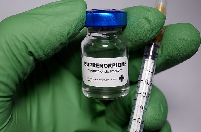 A vial of buprenorphine and a syringe