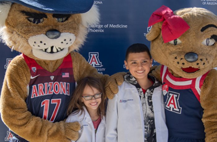 Wilbur and Wilma Pose with Connect2STEM Attendees