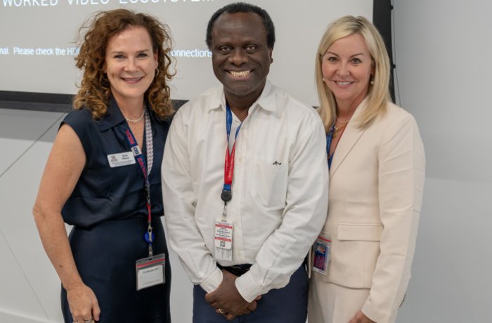 Sara Fleury, executive director of the Bear Down Conference Center, and Julie Bowe, helped organize the CATalyst Chat with Dr. Yamoah.