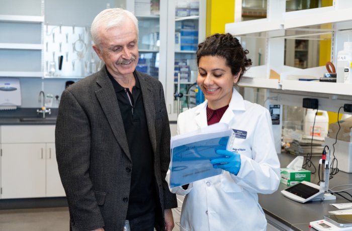 Shirin Doroudgar, PhD, with Chris Glembotski, PhD, in the TCRC lab