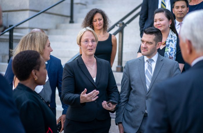 Michelle Dorsey, MD, speaks with Vice President Mike Pence