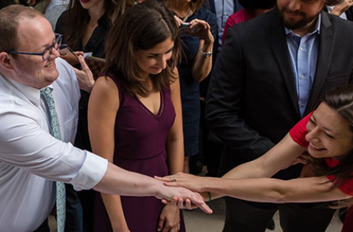 medical students shaking hands