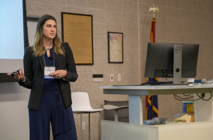 Medical Student Elzada Hasecic Presenting Her Research at the Scholarly Project Research Symposium