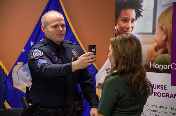 Police officer using near point convergence device