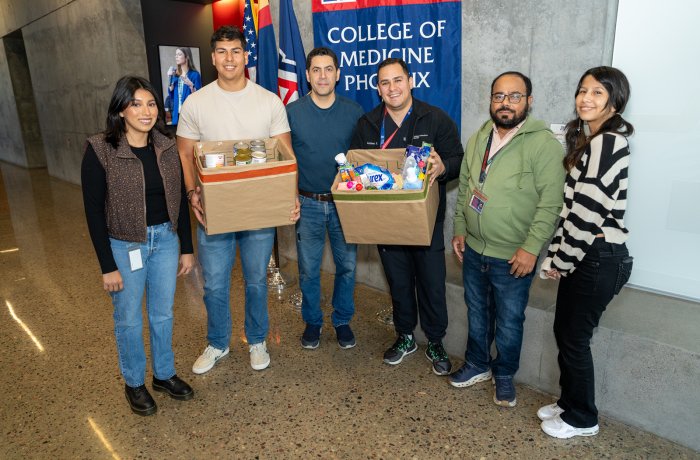 Contreras (far left), along with other members of the Department of Translational Neurosciences, has gathered donations from across campus. 