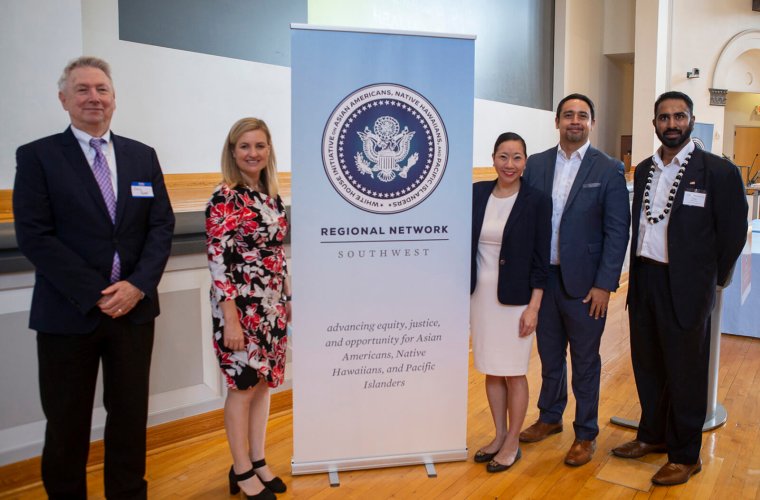 Dean Guy Reed, MD, MS, Mayor Kate Gallego, Krystal Ka’ai, executive director of the WHIAANHPI, associate dean of Equity, Diversity and Inclusion Francisco Lucio, JD, and Ben Raju, U.S. Small Business Administration (all photos courtesy of the WHIAANHPI) Dean Guy Reed, MD, MS, Mayor Kate Gallego, Krystal Ka’ai, executive director of the WHIAANHPI, associate dean of Equity, Diversity and Inclusion Francisco Lucio, JD, and Ben Raju, U.S. Small Business Administration