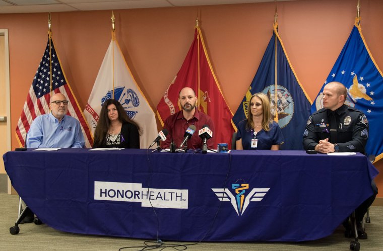 Hirsch Handmaker, MD (Far Left) and Jonathan Lifshitz, PhD (Center), Hold a Press Conference with Law Enforcement Officials Hirsch Handmaker, MD (Far Left) and Jonathan Lifshitz, PhD (Center), Hold a Press Conference with Law Enforcement Officials