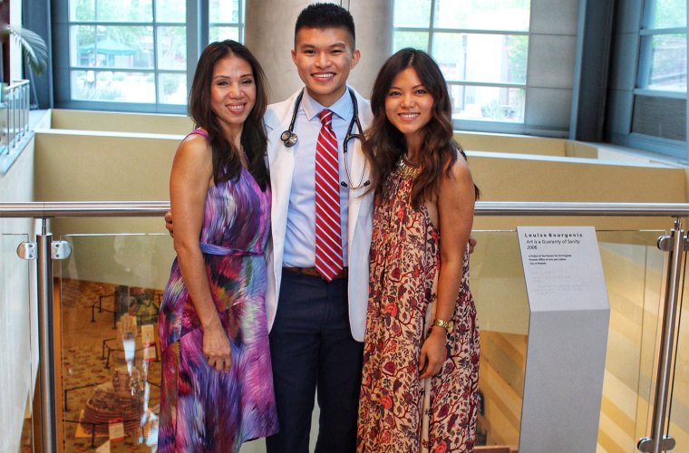 Allen Doan with His Mother and Sister at the Class of 2022 White Coat Ceremony