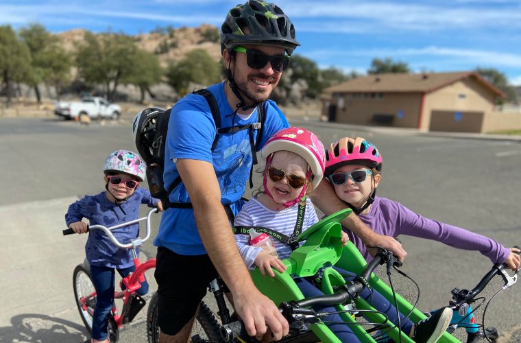 Matt Evans, MD, taking his kids for a bike ride Matt Evans, MD, taking his kids for a bike ride