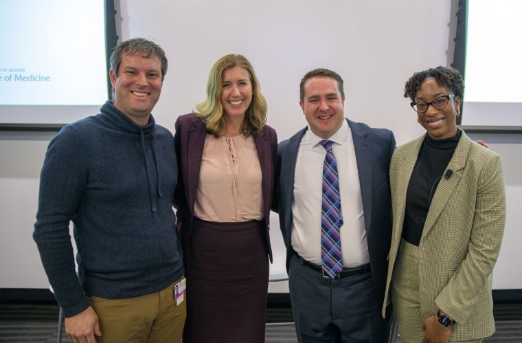 Will Heise, MD, Kathleen Brite, MD, Christian Dameff, MD, graduate from the Class of 2014, and Shannon Alsobrooks, a medical student in the Class of 2025 Will Heise, MD, Kathleen Brite, MD, Christian Dameff, MD, graduate from the Class of 2014, and Shannon Alsobrooks, a medical student in the Class of 2025