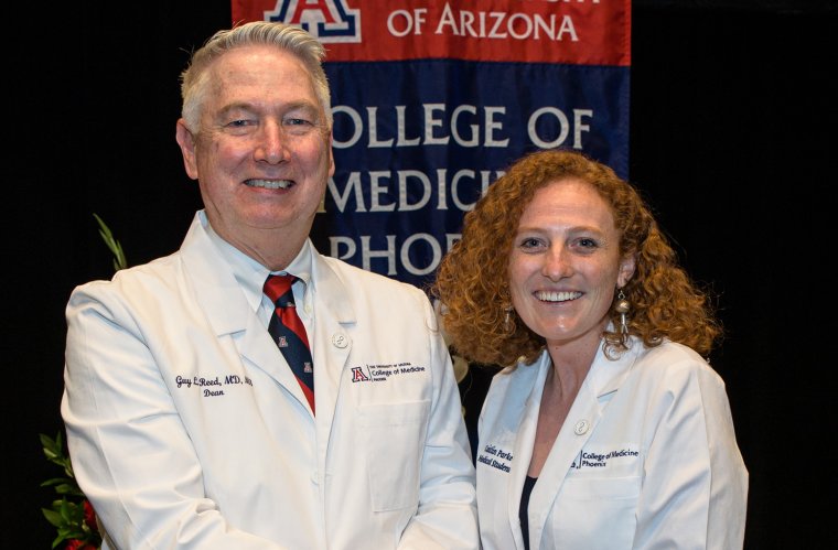 Guy Reed, MD, MS, Dean of the College of Medicine - Phoenix, with medical student Caitlin Parke Guy Reed, MD, MS, Dean of the College of Medicine - Phoenix, with medical student Caitlin Parke