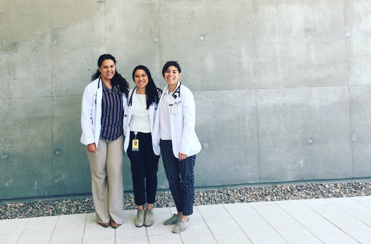Krichelle White (Far Right) Outside of the Health Sciences Education Building with Some Fellow Medical Students